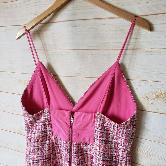 House of Harlow 1960 Tweed Mini Dress Strappy Candy Pink White Women's Large - Picture 7 of 12